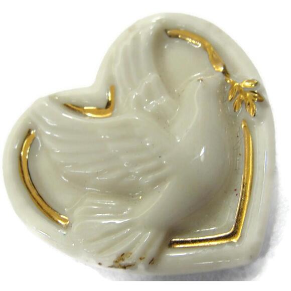 Lenox Jewelry - Vintage White Lenox Brooch Costume Jewelry Dove on Heart Golden Trim